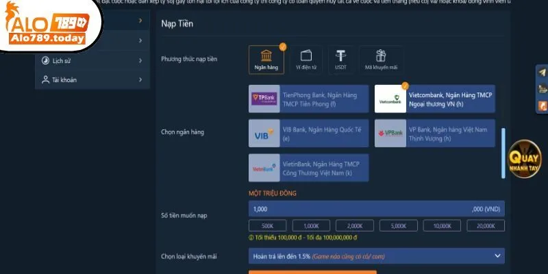 Cách nạp tiền Alo789 an toàn
